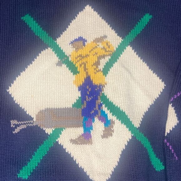 Vintage Salty Dog Mens Golf Sweater Size Large Argyle Hand Knit Navy Gant Preppy - Picture 4 of 8
